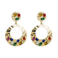 Rhinestone náušnice, Zinek, barva pozlacený, módní šperky & pro ženy & se skleněnou drahokamu, více barev na výběr, 42x65mm, Prodáno By Pair
