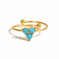 Stainless Steel Finger Ring 304 Stainless Steel with turquoise Vacuum Ion Plating fashion jewelry & for woman golden Sold By PC
