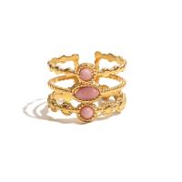 Палец кольцо из нержавеющей стали, Нержавеющая сталь 304, с Розовый авантюрин, ювелирные изделия моды & Женский, Золотой, 15x20mm, продается PC