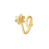 Cubique anneau en laiton Circonia Micro Pave, Placage de couleur d'or, bijoux de mode & pavé de micro zircon & pour femme, doré, 18x12mm, Vendu par PC