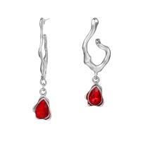 Asymmetric Earrings, Tibetan Style, with Ruby, silver color plated, fashion jewelry & for woman, two different colored, Sold By Pair