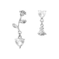 Asymmetric Earrings Zinc Alloy silver color plated fashion jewelry & for woman & with rhinestone silver color Sold By Pair