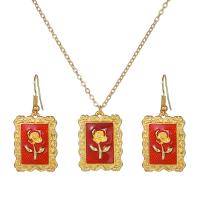 Zink Alloy Jewelry Sets, örhänge & halsband, guldfärg pläterade, 2 stycken & mode smycken & för kvinna & emalj, två olikfärgade, 42x20mm, Längd 40 cm, Säljs av Ställ