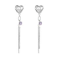 Zinc Alloy Drop Earrings Heart silver color plated fashion jewelry & for woman & with cubic zirconia silver color Sold By Pair