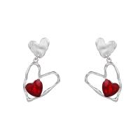 Zinc Alloy Drop Earrings Heart silver color plated fashion jewelry & for woman & with rhinestone two different colored Sold By Pair