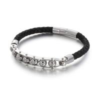 PU Leather Cord Bracelets Titanium Steel with PU Leather plated fashion jewelry & for man 6mm Length 21.5 cm Sold By PC