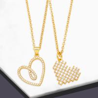 Cubic Zircon Micro Pave Brass Necklace with 5 extender chain Heart 18K gold plated fashion jewelry & micro pave cubic zirconia & for woman Length 45 cm Sold By PC