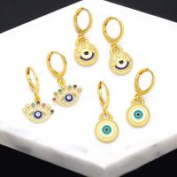 Evil Eye Earrings, Brass, 18K gold plated, fashion jewelry & different styles for choice & micro pave cubic zirconia & for woman & enamel, 2.5x1.4cmu30012.6x1.1cm, Sold By Pair