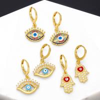 Evil Eye Náušnice, Mosaz, 18K pozlacené, módní šperky & různé styly pro výběr & micro vydláždit kubické zirkony & pro ženy & smalt, více barev na výběr, 2.7x1.6cmu30012.7x1.7cm, Prodáno By Pair