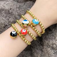 Evil Eye Jewelry Bracelet, Brass, 18K gold plated, fashion jewelry & elastic & for woman & enamel, more colors for choice, 16x14mm, Length:18 cm, Sold By PC
