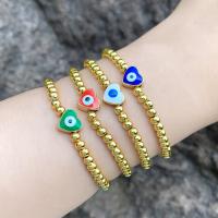Evil Eye Jewelry Bracelet, Brass, Heart, 18K gold plated, fashion jewelry & for woman & enamel, more colors for choice, 9x9mm, Length:17 cm, Sold By PC