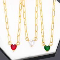 Brass Necklace, with 5 extender chain, Heart, 18K gold plated, fashion jewelry & for woman & with cubic zirconia, more colors for choice, 10x11mm, Length:45 cm, Sold By PC
