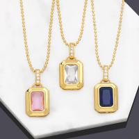 Brass Necklace, 18K gold plated, fashion jewelry & for woman & with cubic zirconia, more colors for choice, 27x14mm, Length:43 cm, Sold By PC