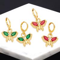 Cubic Zirconia Micro Pave Brass Earring Butterfly 18K gold plated fashion jewelry & for woman & with cubic zirconia Sold By Pair