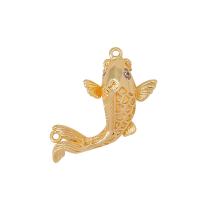 Hollow Brass Pendants, Fish, gold color plated, fashion jewelry & Unisex & with rhinestone & 1/1 loop, golden, nickel, lead & cadmium free, 19x10mm, Approx 10PCs/Bag, Sold By Bag