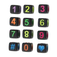 Nummer Akryl Bead, Square, du kan DIY & forskellige design til valg & emalje, flere farver til valg, 6x6x6mm, Hole:Ca. 3mm, Solgt af Bag