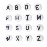 Alphabet Acryl Perlen, flache Runde, DIY & verschiedene Muster für Wahl & Emaille, keine, 10x10x6mm, Bohrung:ca. 2mm, verkauft von Tasche