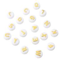 Alphabet Acryl Perlen, flache Runde, DIY & verschiedene Muster für Wahl & Emaille, keine, 10x10x6mm, Bohrung:ca. 2mm, verkauft von Tasche