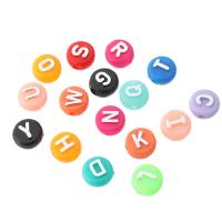 Perles acrylique alphabet, Plat rond, DIY & modèles différents pour le choix & émail, plus de couleurs à choisir, 10x10x6mm, Trou:Environ 2mm, Vendu par sac