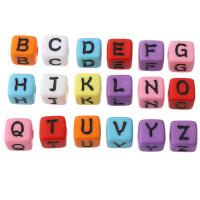 Alphabet Acryl Perlen, Quadrat, DIY & verschiedene Muster für Wahl & Emaille, keine, 11.50x11x11mm, Bohrung:ca. 4mm, verkauft von Tasche