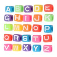 Alfabet Akryl perler, Square, du kan DIY & forskellige design til valg & emalje, flere farver til valg, 7x7x7mm, Hole:Ca. 3.5mm, Solgt af Bag
