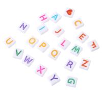Alphabet Acryl Perlen, Quadrat, DIY & verschiedene Muster für Wahl & Emaille & Doppelloch, keine, 8x8.50x3.50mm, Bohrung:ca. 1mm, verkauft von Tasche