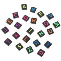 Alphabet Acryl Perlen, Quadrat, DIY & verschiedene Muster für Wahl & Emaille & Doppelloch, keine, 8x9x3.50mm, Bohrung:ca. 1mm, verkauft von Tasche