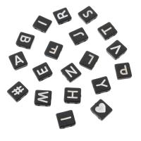 Alphabet Acrylic Beads, Square, DIY & different designs for choice & enamel & double-hole, more colors for choice, 8x9x3.50mm, Hole:Approx 1mm, Sold By Bag