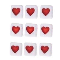 Acrylic Jewelry Beads, Square, DIY & enamel & double-hole, red, 8x9x3.50mm, Hole:Approx 1mm, Sold By Bag