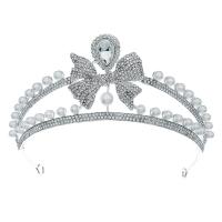 Bridal Tiaras, Tibetan Style, with Plastic Pearl, silver color plated, for woman & with rhinestone, silver color, nickel, lead & cadmium free, 140x60mm, Sold By PC