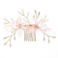 Bridal Decorative Hair Comb, Acrylic, with brass wire & Crystal, gold color plated, for woman, golden, 115x70mm, Sold By Pair