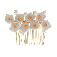 Bridal Decorative Hair Comb Resin with brass wire & Crystal & Plastic Pearl Flower gold color plated for woman golden Sold By PC