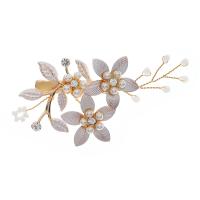Alligator Hair Clip, Tibetan Style, with brass wire & Plastic Pearl, gold color plated, for woman & with rhinestone, golden, nickel, lead & cadmium free, 95x50mm, Sold By PC