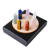 Gemstone Point Decoration, with Wood, Conical, polished, 8 pieces, mixed colors, 40-50mm, 8PCs/Set, Sold By Set