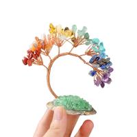 Gemstone Rich Tree Decoration, with brass wire, antique copper color plated, for home and office, mixed colors, 100-110x50-70mm, Sold By PC
