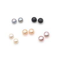 Cultured Half Drilled Freshwater Pearl Beads Round DIY & half-drilled Sold By Pair