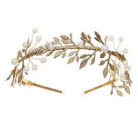 Hair Bands Zinc Alloy with Organza & brass wire & Plastic Pearl gold color plated & for woman golden nickel lead & cadmium free Sold By PC