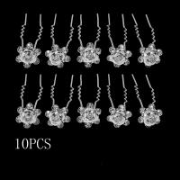 Hair Stick Zinc Alloy Flower silver color plated 10 pieces & for woman & with rhinestone nickel lead & cadmium free 50mm Sold By Set
