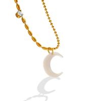 Titanium Steel Necklace with Shell with 1.97inch extender chain Moon Vacuum Ion Plating fashion jewelry & micro pave cubic zirconia & for woman 11mm Length Approx 15.75 Inch Sold By PC