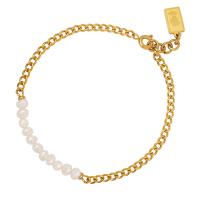 Freshwater Cultured Pearl Bracelet Titanium Steel with Freshwater Pearl Vacuum Ion Plating fashion jewelry & for woman 3mm 6*10mm Length Approx 7.48 Inch Sold By PC