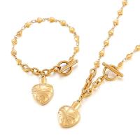 Fashion Stainless Steel Jewelry Sets bracelet & necklace 304 Stainless Steel Heart 2 pieces & fashion jewelry & for woman 5mm 27*19mm Length Approx 18.11 Inch Approx 7.87 Inch Sold By Set