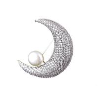 Rhinestone Brooch Zinc Alloy with Plastic Pearl Moon fashion jewelry & for woman & with rhinestone nickel lead & cadmium free Sold By PC