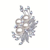 Kunststof Pearl Brooch, Zinc Alloy, met Plastic Pearl, mode sieraden & voor vrouw & met strass, meer kleuren voor de keuze, nikkel, lood en cadmium vrij, 65x35mm, Verkocht door PC