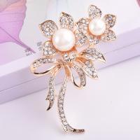 Zinc Alloy Brooches with Plastic Pearl gold color plated fashion jewelry & for woman & with rhinestone golden nickel lead & cadmium free Sold By PC