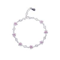 Cubic Zirconia Micro Pave Brass Bracelet, with 4cm extender chain, Flower, platinum color plated, fashion jewelry & adjustable & micro pave cubic zirconia & for woman, pink, nickel, lead & cadmium free, Length:16.5 cm, Sold By PC
