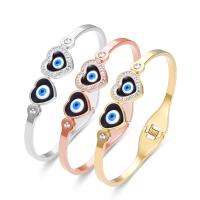Evil Eye Jewelry Bracelet, Titanium Steel, Heart, Vacuum Ion Plating, fashion jewelry & evil eye pattern & enamel & with rhinestone, more colors for choice, 10mm,12mm, Inner Diameter:Approx 48x58mm, Sold By PC