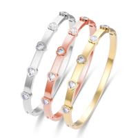 Titanium Steel Bracelet & Bangle, Heart, Vacuum Ion Plating, fashion jewelry & for woman & with rhinestone, more colors for choice, 5mm, Inner Diameter:Approx 48x58mm, Sold By PC