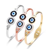 Evil Eye Jewelry Bracelet, Titanium Steel, Flat Round, Vacuum Ion Plating, fashion jewelry & evil eye pattern & for woman & enamel & with rhinestone, more colors for choice, 15mm,12mm, Inner Diameter:Approx 48x58mm, Sold By PC