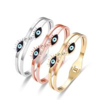 Evil Eye Jewelry Bracelet, Titanium Steel, Horse Eye, Vacuum Ion Plating, fashion jewelry & evil eye pattern & for woman & enamel & with rhinestone, more colors for choice, 12mm, Inner Diameter:Approx 48x58mm, Sold By PC