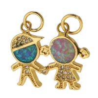 Cubic Zirconia Micro Pave Brass Pendant with Opal Flat Round gold color plated DIY & micro pave cubic zirconia & for couple golden nickel lead & cadmium free Approx 3.5mm Sold By PC